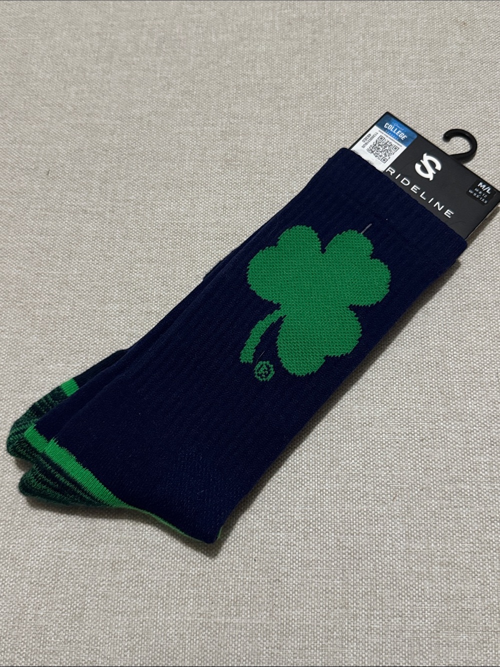 NWT🍀Notre Dame🍀 Navy Premium Knit Crew Socks-Poly Blend-Sz M 8-12 W 9.5-13.5